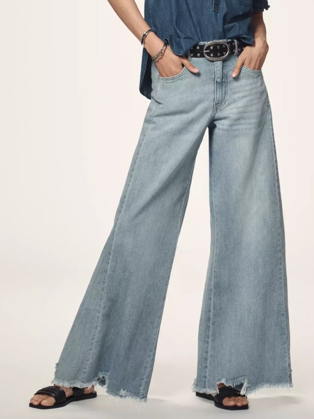 Women Pilcro for Anthropologie wide leg raw hem acid wash sz 25 NWOT